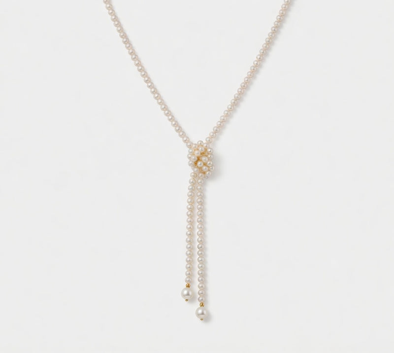 Daily Grace 101cm Freshwater Pearl Lariat Necklace with White Drop Pearls in 18K Gold