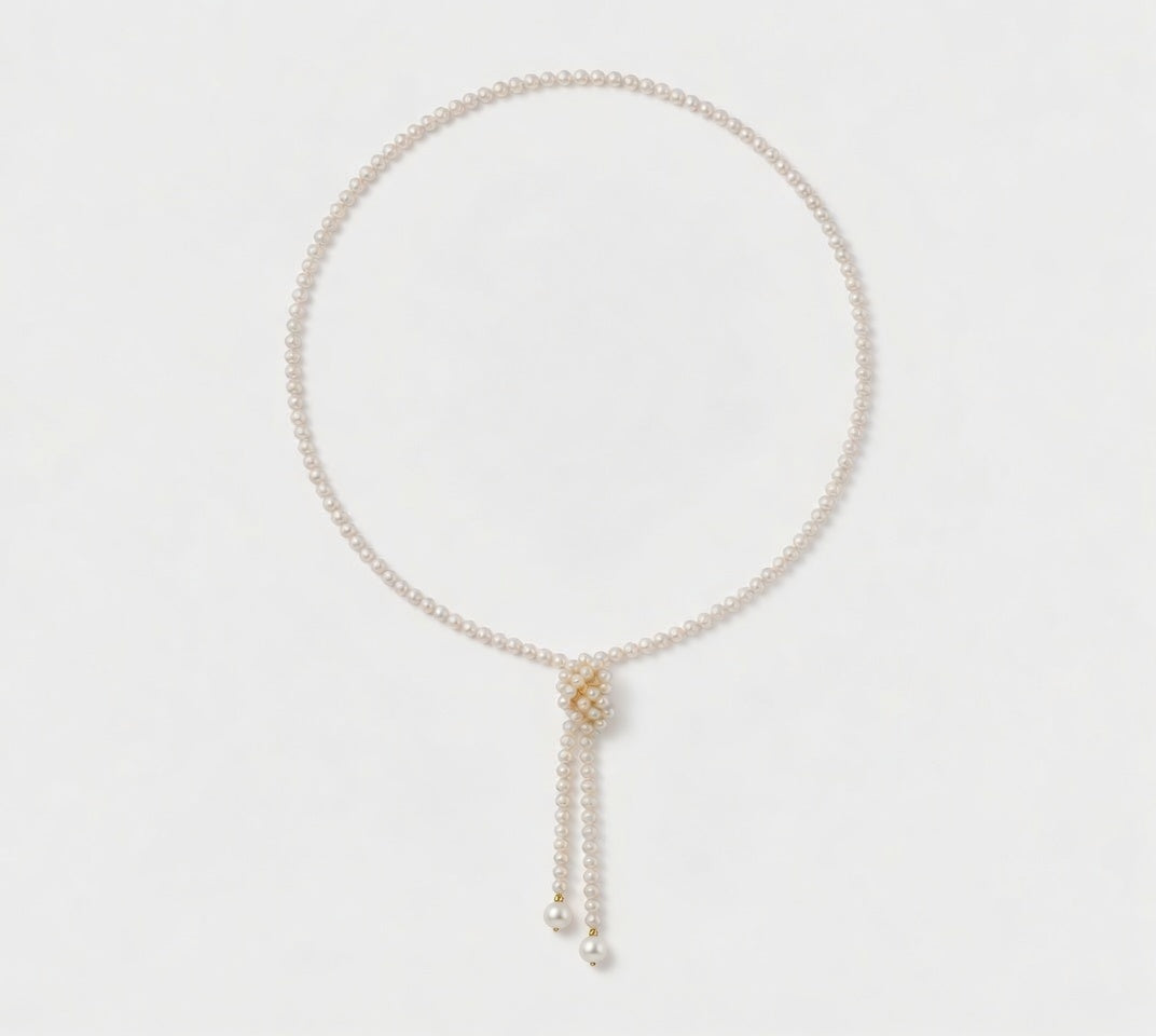 Daily Grace 101cm Freshwater Pearl Lariat Necklace with White Drop Pearls in 18K Gold