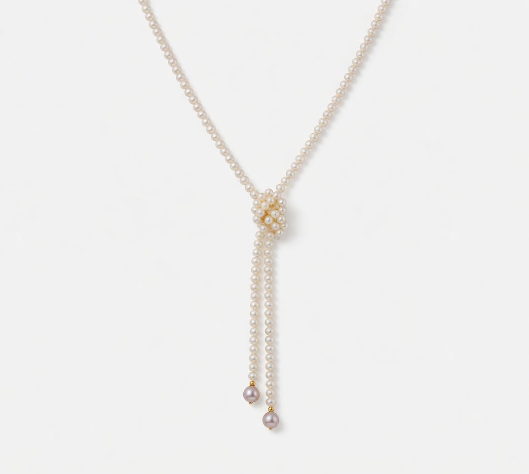 Daily Grace 101cm Freshwater Pearl Lariat Necklace with Purple Drop Pearls in 18K Gold