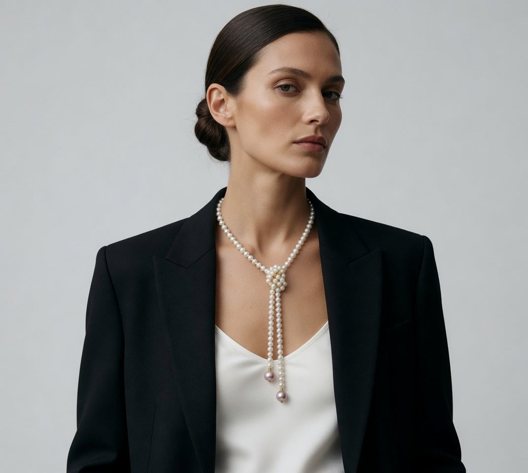 Daily Grace 101cm Freshwater Pearl Lariat Necklace with White Drop Pearls in 18K Gold