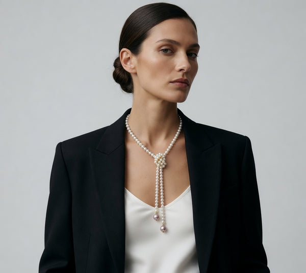 Daily Grace 101cm Freshwater Pearl Lariat Necklace with Purple Drop Pearls in 18K Gold