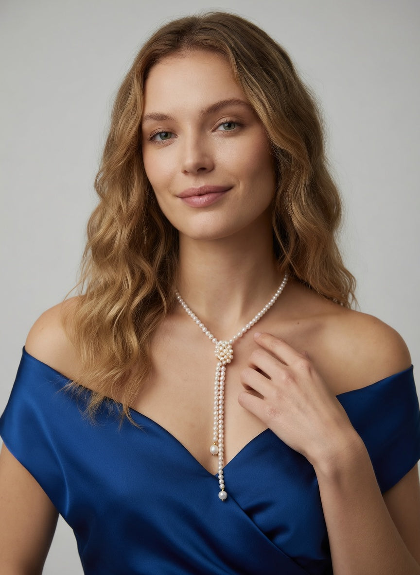Daily Grace 101cm Freshwater Pearl Lariat Necklace with White Drop Pearls in 18K Gold