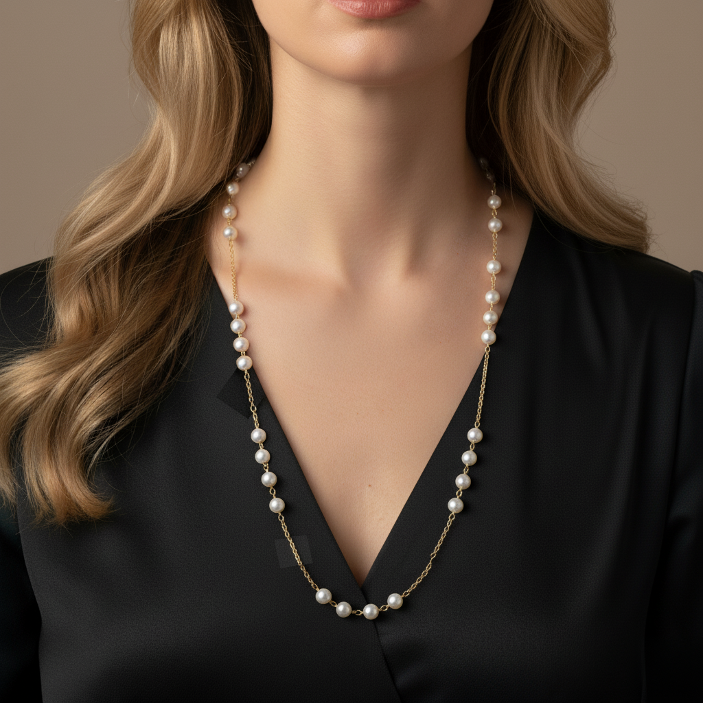 Chic Escape Classic Long 28 Freshwater Pearl Necklace in 18K Gold