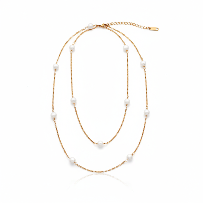 Chic Escape Classic Long 12 Freshwater Pearl Necklace in 18K Gold