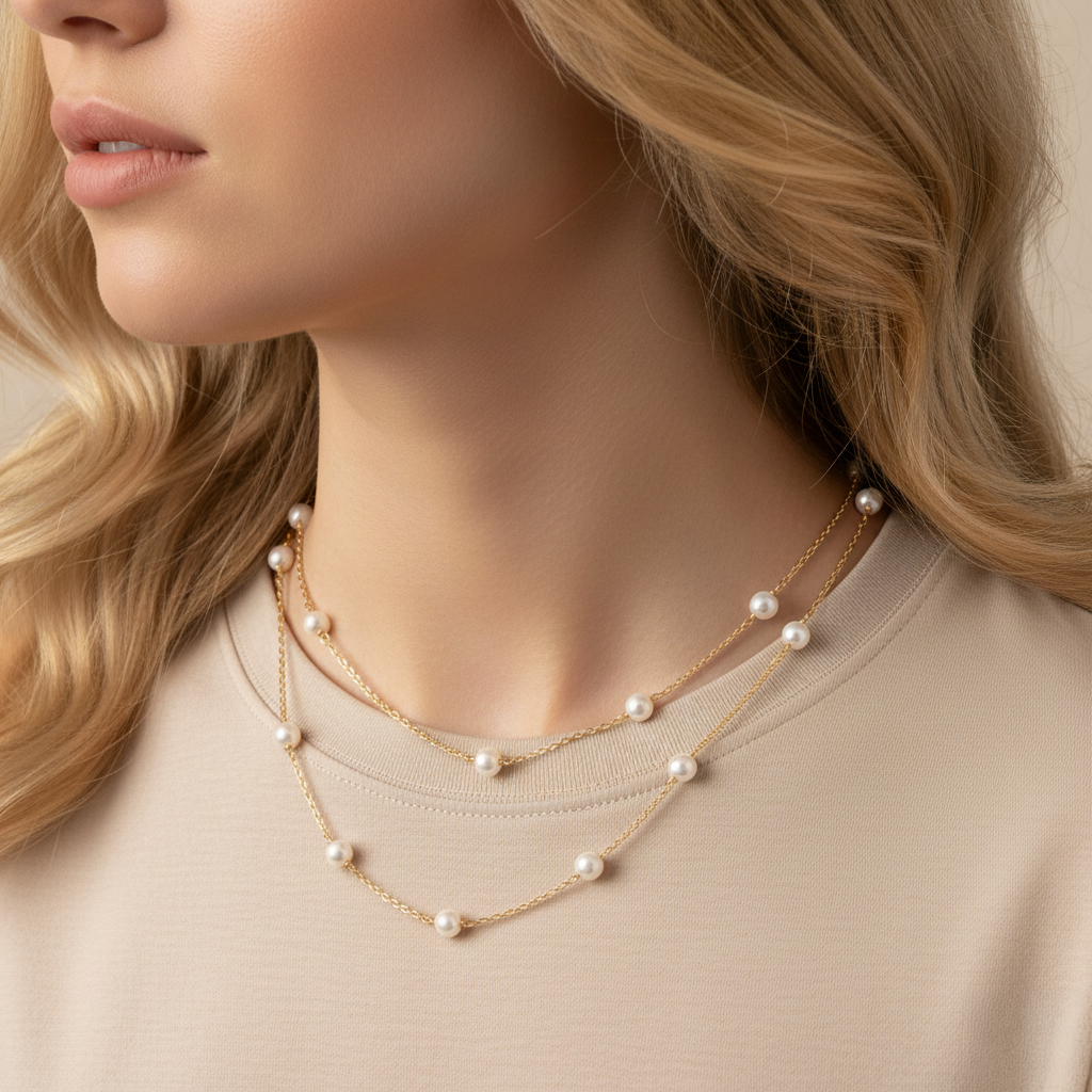 Chic Escape Classic Long 12 Freshwater Pearl Necklace in 18K Gold