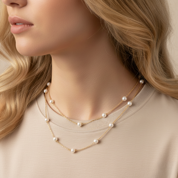 Chic Escape Classic Long 12 Freshwater Pearl Necklace in 18K Gold