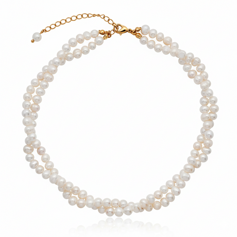 Chic Escape Two Way Double Strand Freshwater Pearl Necklace in 18K Gold