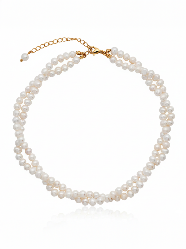 Chic Escape Two Way Double Strand Freshwater Pearl Necklace in 18K Gold