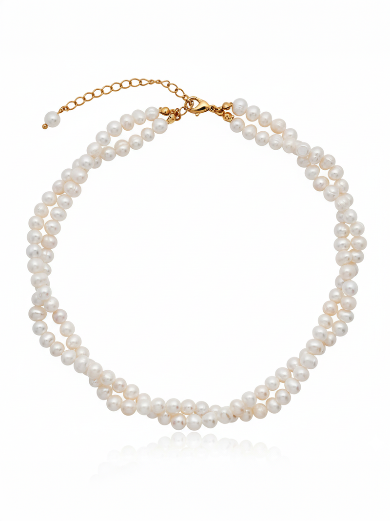 Chic Escape Two Way Double Strand Freshwater Pearl Necklace in 18K Gold