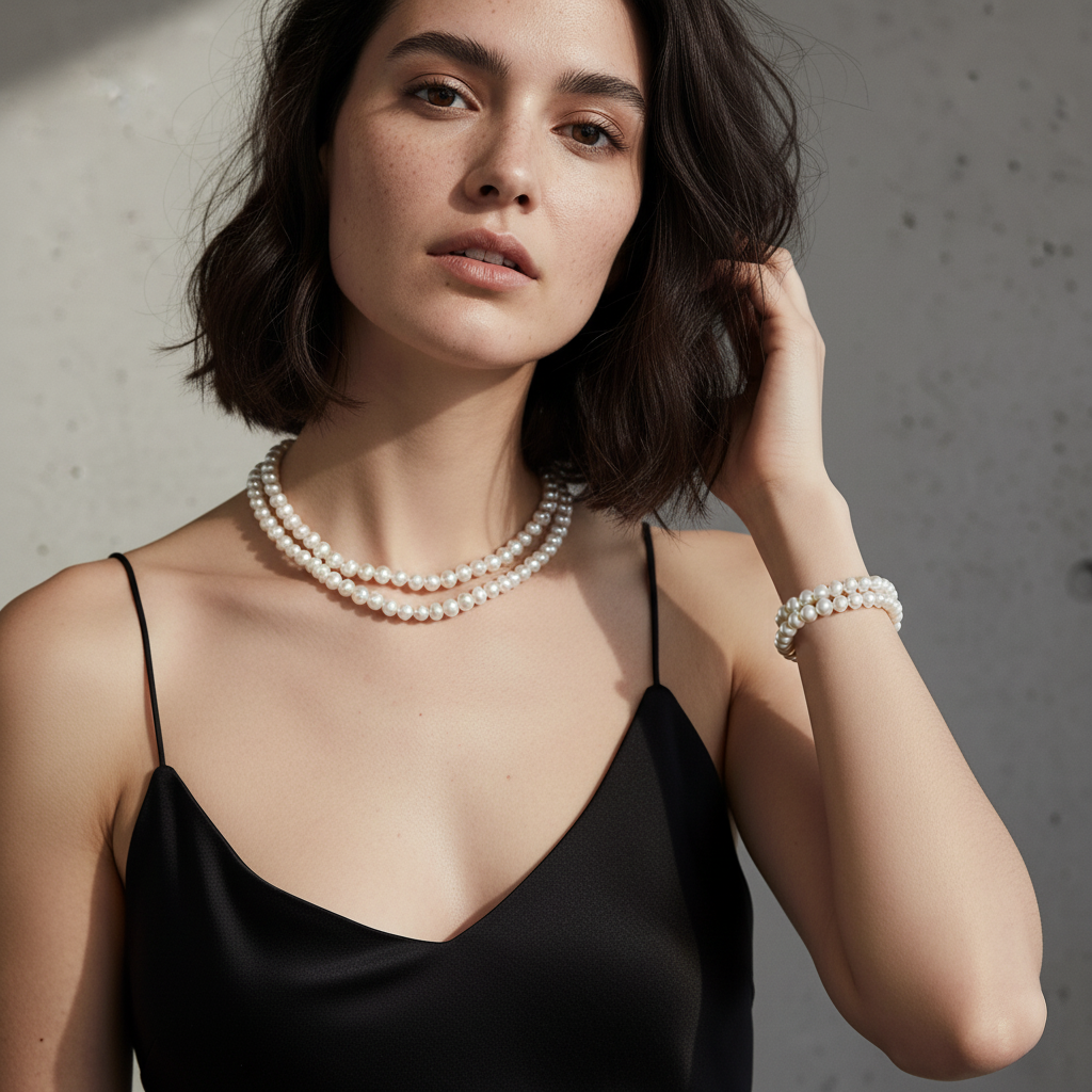Chic Escape Two Way Double Strand Freshwater Pearl Bracelet in 18K Gold