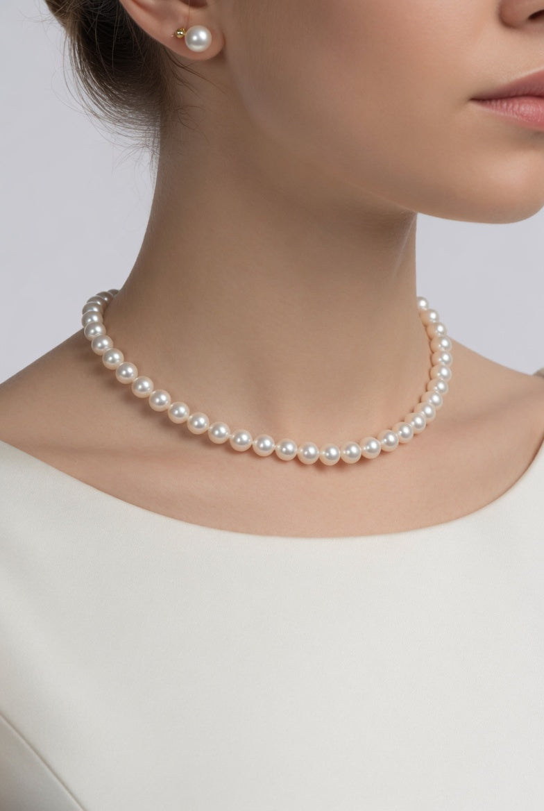 Love Unbound Round Freshwater Pearl Full Strand Necklace in White Gold