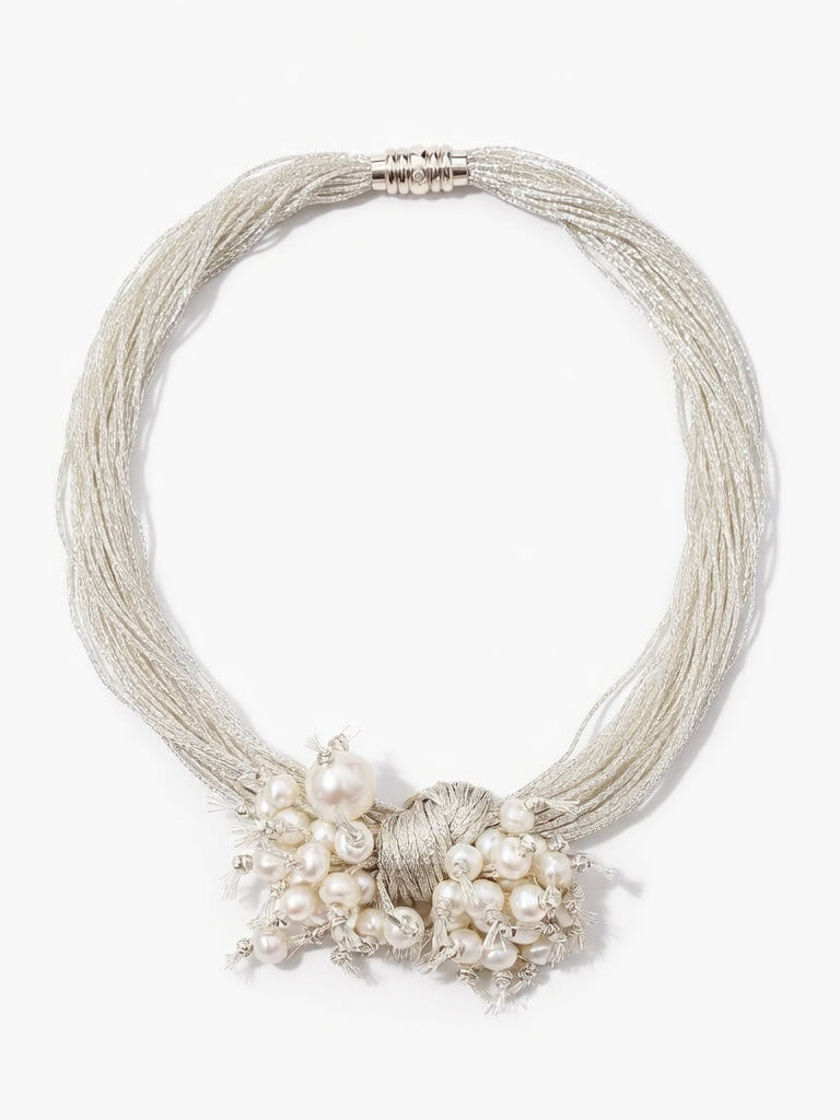 Love Unbound Bloom Freshwater Pearl Silver Thread Choker