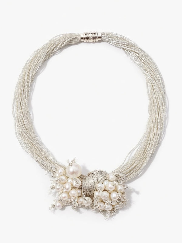 Love Unbound Bloom Freshwater Pearl Silver Thread Choker