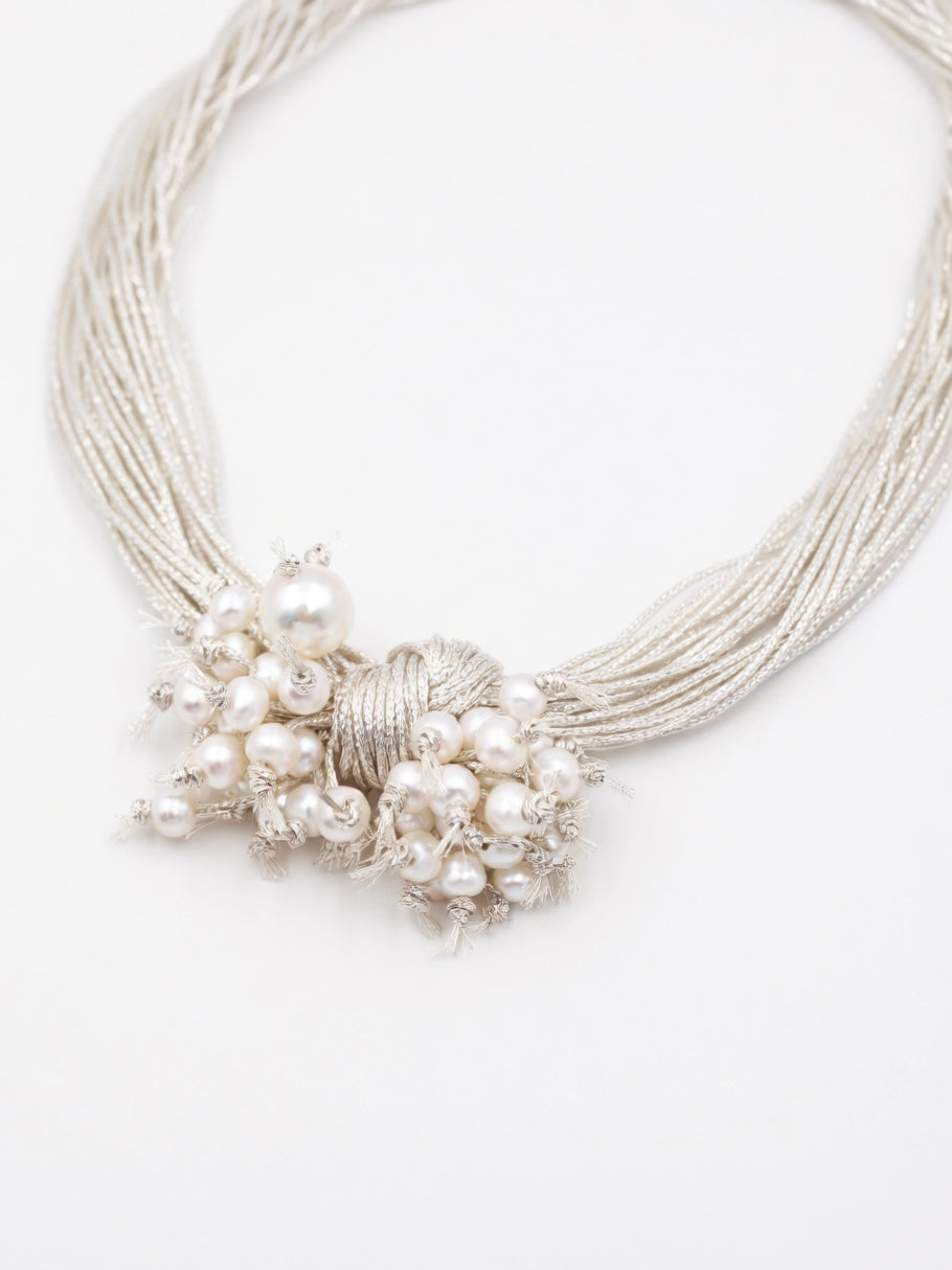 Love Unbound Bloom Freshwater Pearl Silver Thread Choker