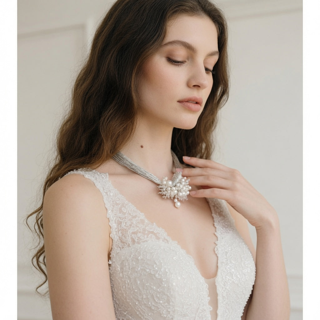 Love Unbound Bloom Freshwater Pearl Silver Thread Choker