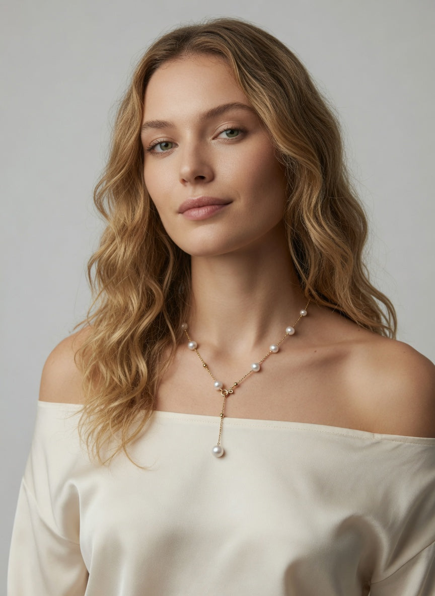 Daily Grace Multi-Way Cultured Akoya Pearl Lariat Necklace in 18K Gold